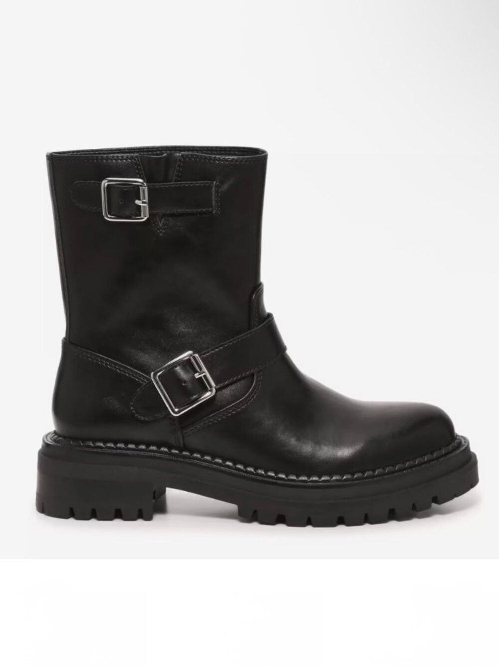 NEW 10 Steve Madden Brycin Moto Biker Ankle Boots Lug Sole Black Leather Buckles